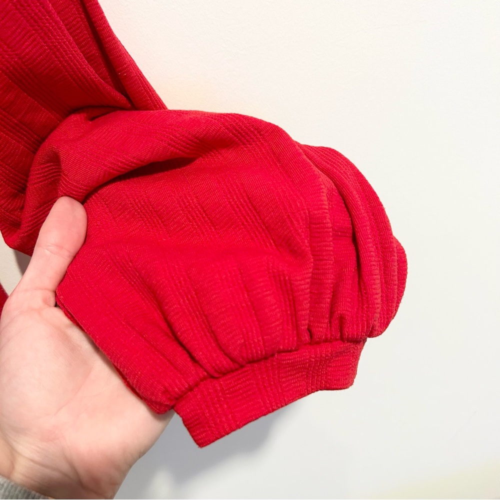 Free People It’s A Date Ribbed Long Sleeve Top Red Size Large - Picture 6 of 9